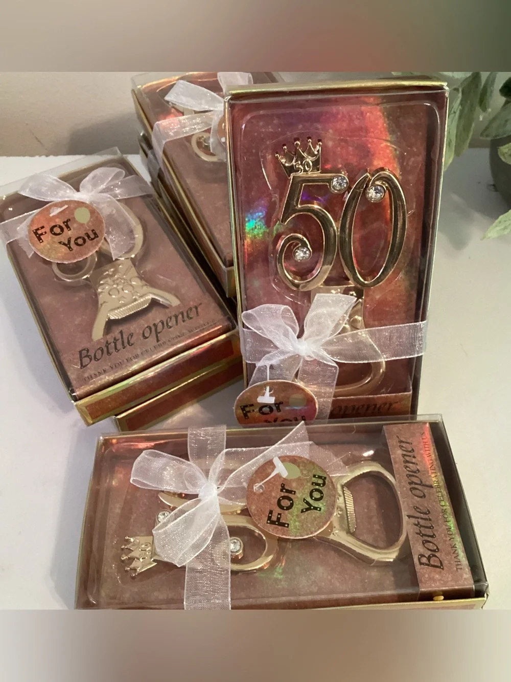 Set of 50th Birthday Bottle Openers - 7 Individually Gift Boxed Party Favors